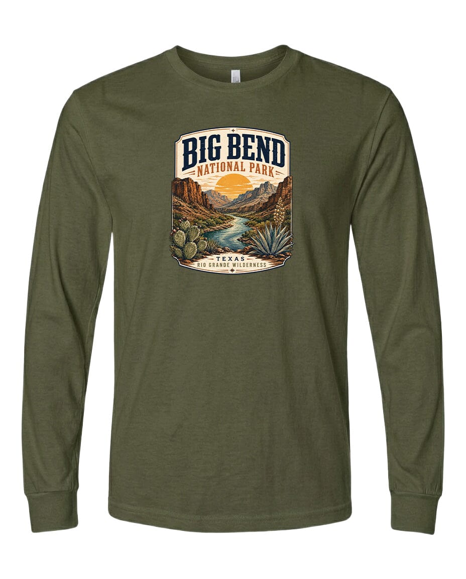YOUTH Big Bend National Park Badge Chest Logo T Shirt | Hoodie | Long Sleeve | Sweatshirt | Crew Neck | Tank Top 1 Fiesta Doodle waterproof vinyl sticker. dishwasher safe outdoor sticker.