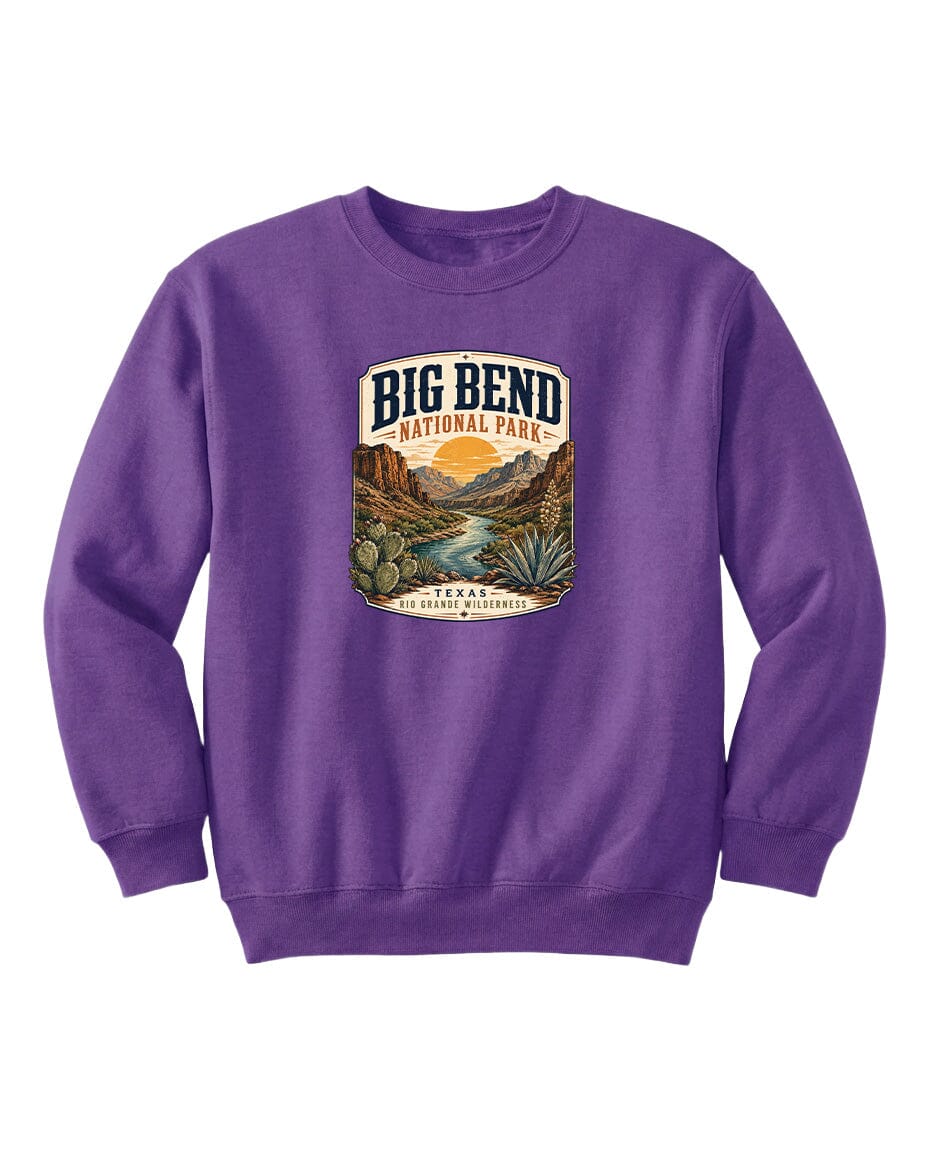 YOUTH Big Bend National Park Badge Chest Logo T Shirt | Hoodie | Long Sleeve | Sweatshirt | Crew Neck | Tank Top 1 Fiesta Doodle waterproof vinyl sticker. dishwasher safe outdoor sticker.