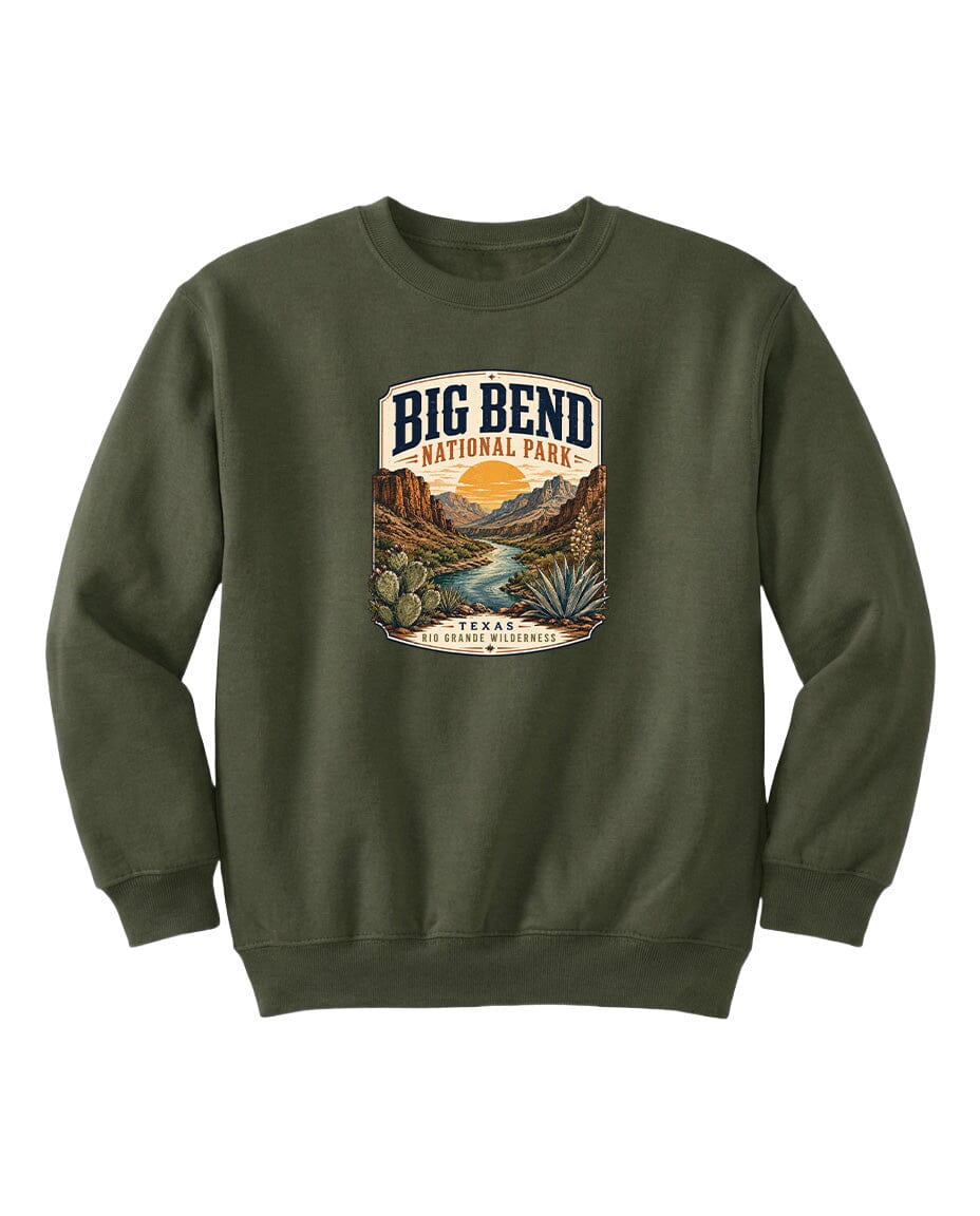 YOUTH Big Bend National Park Badge Chest Logo T Shirt | Hoodie | Long Sleeve | Sweatshirt | Crew Neck | Tank Top 1 Fiesta Doodle waterproof vinyl sticker. dishwasher safe outdoor sticker.