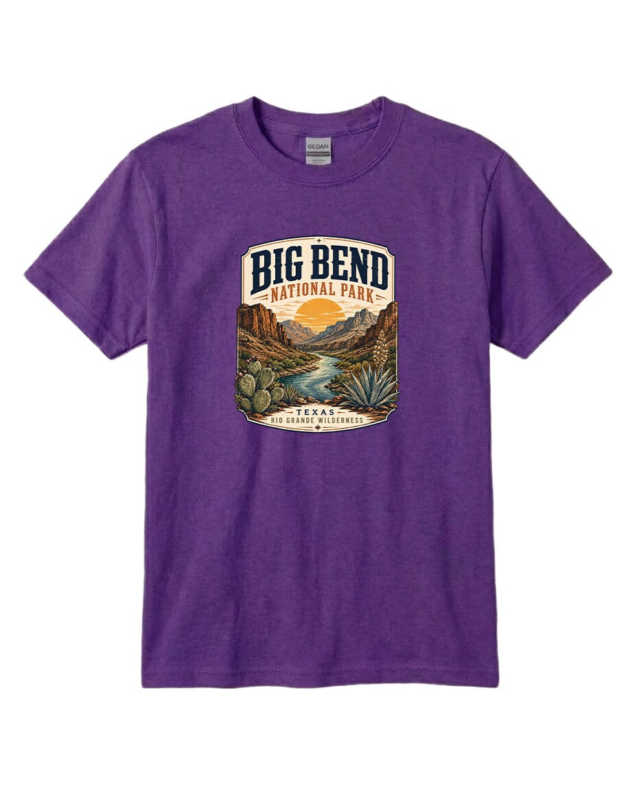 YOUTH Big Bend National Park Badge Chest Logo T Shirt | Hoodie | Long Sleeve | Sweatshirt | Crew Neck | Tank Top 1 Fiesta Doodle waterproof vinyl sticker. dishwasher safe outdoor sticker.