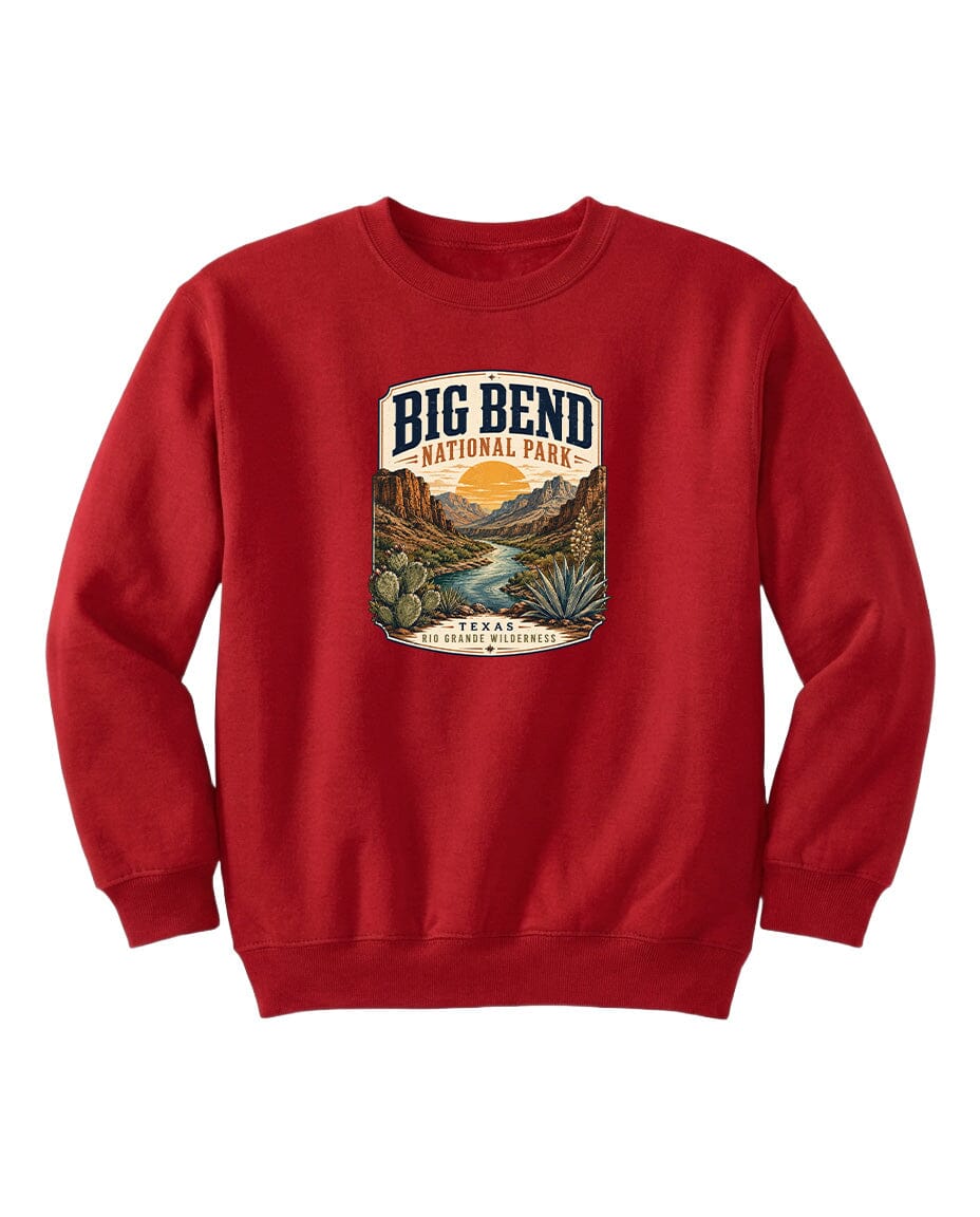 YOUTH Big Bend National Park Badge Chest Logo T Shirt | Hoodie | Long Sleeve | Sweatshirt | Crew Neck | Tank Top 1 Fiesta Doodle waterproof vinyl sticker. dishwasher safe outdoor sticker.