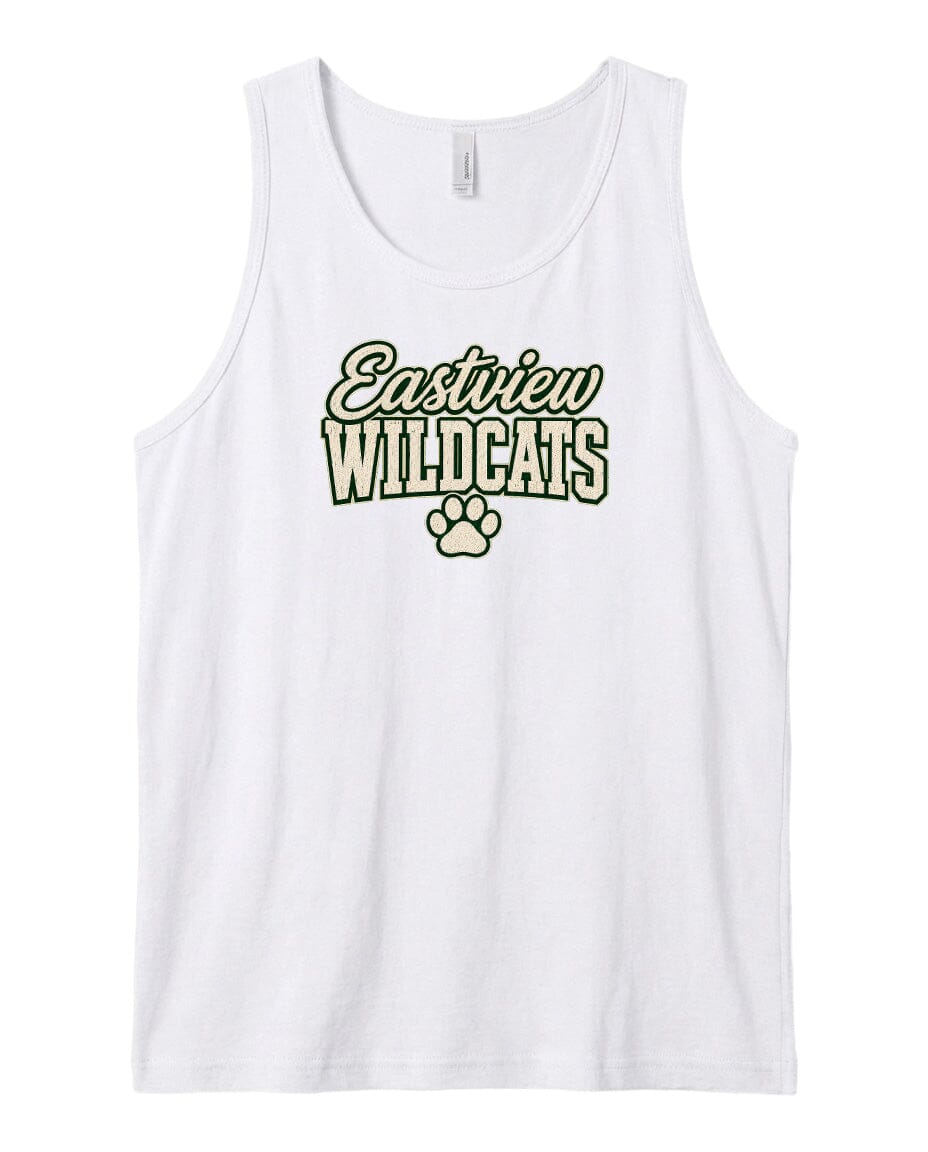 A white tank top with the text "Eastview Wildcats" printed on it.