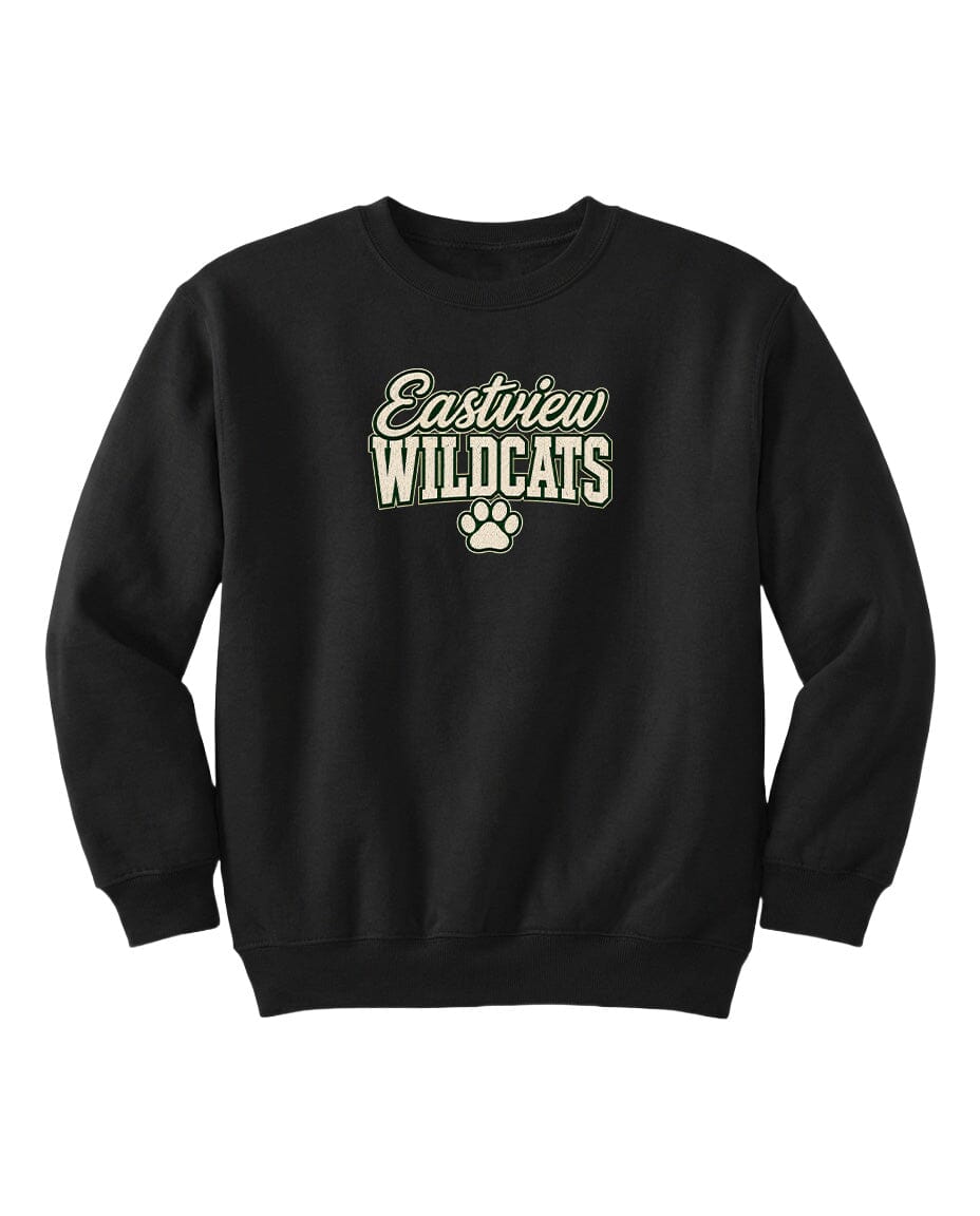 A black sweatshirt with the text "Eastview Wildcats" printed on it.