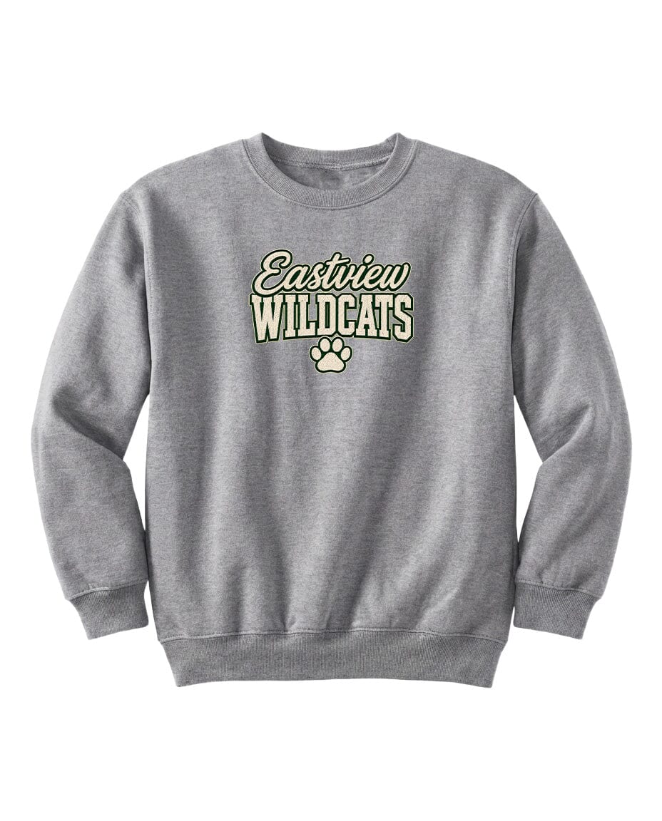 A gray sweatshirt with the text "Eastview Wildcats" printed on it.