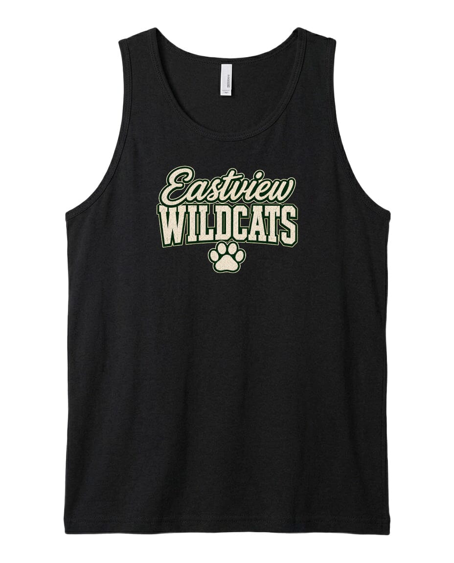 A black tank top with the text "Eastview Wildcats" printed on it.