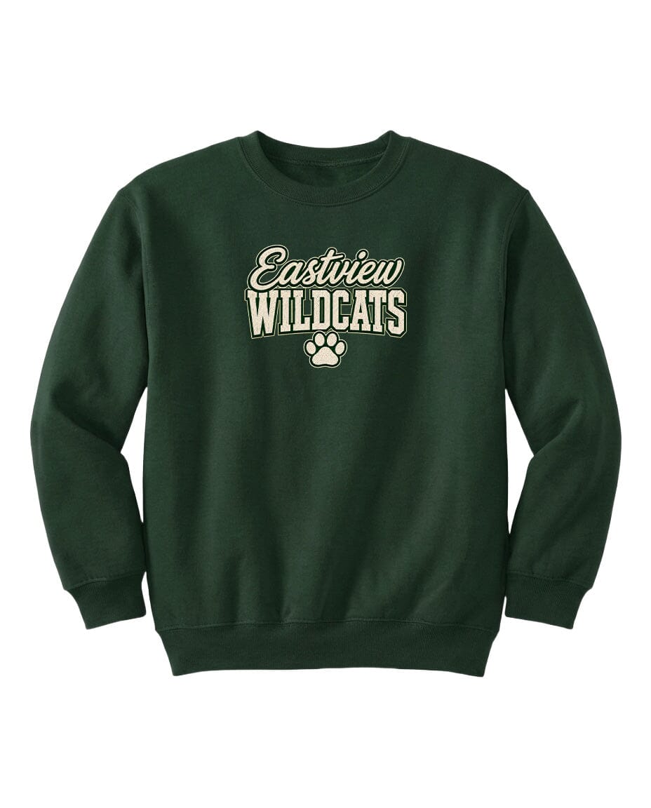 A dark green sweatshirt with the text "Eastview Wildcats" printed on it.