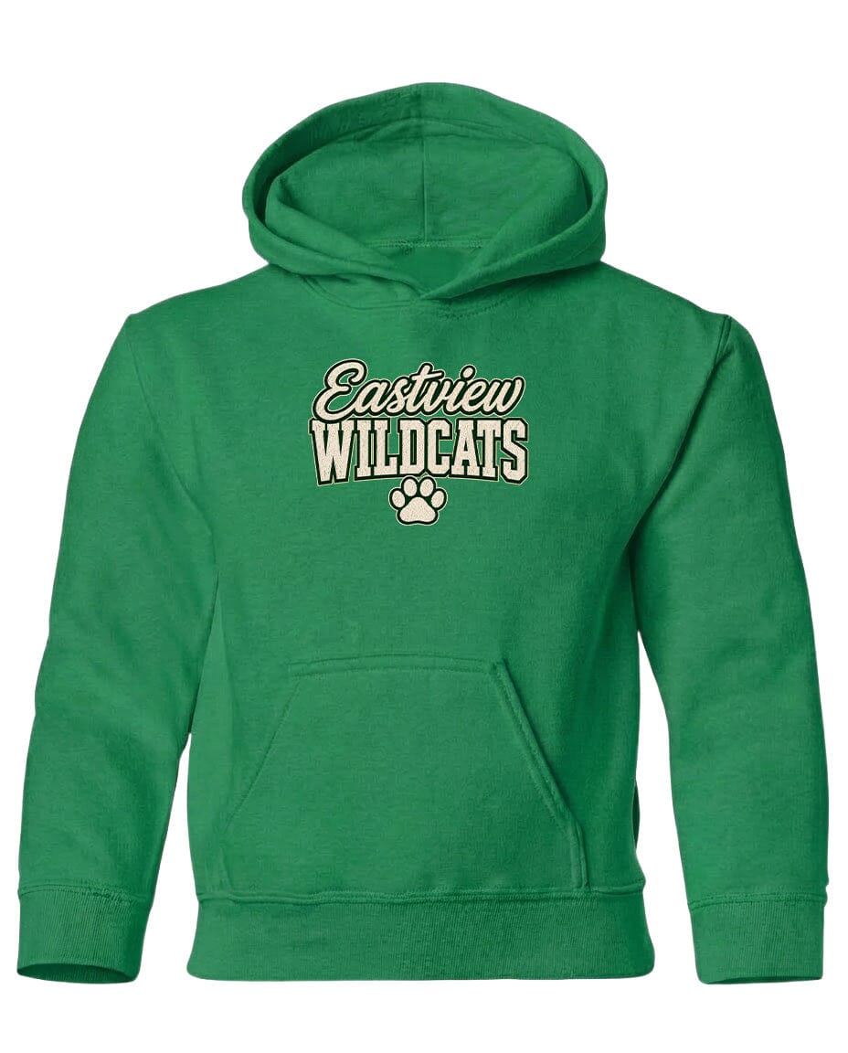 A bright green hoodie with the text "Eastview Wildcats" printed on it.