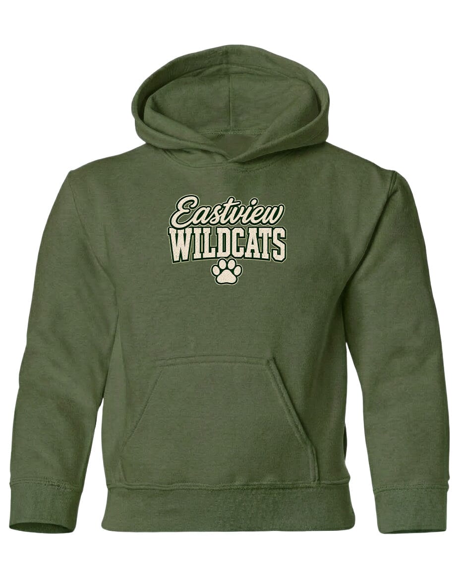 A green hoodie with the text "Eastview Wildcats" printed on it.
