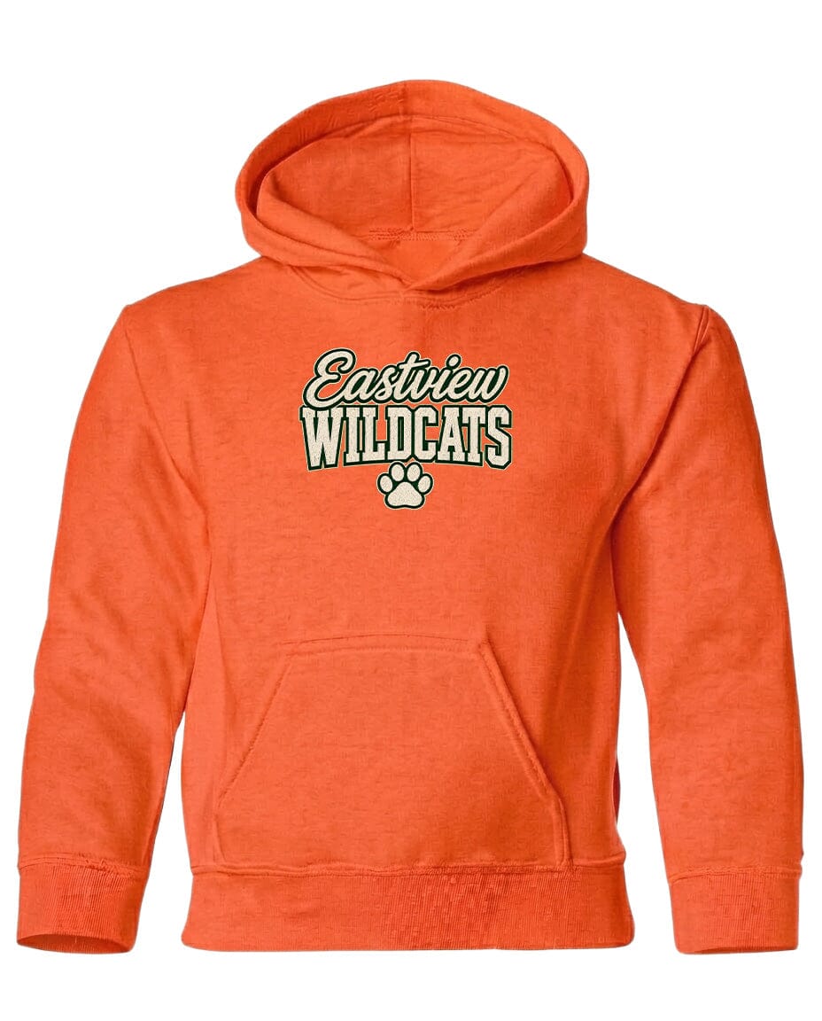 An orange hoodie with the text "Eastview Wildcats" printed on it.