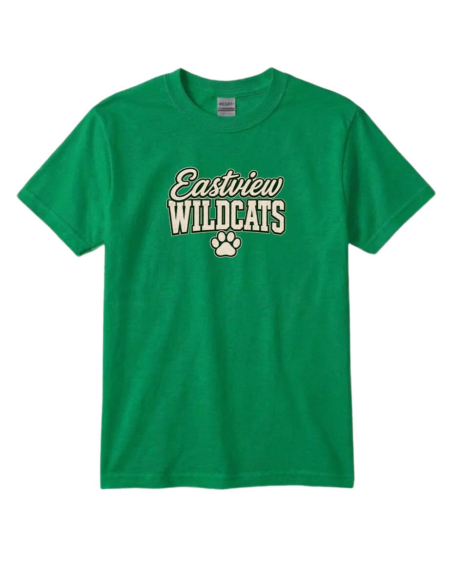 A green t-shirt with the text "Eastview Wildcats" printed on it.