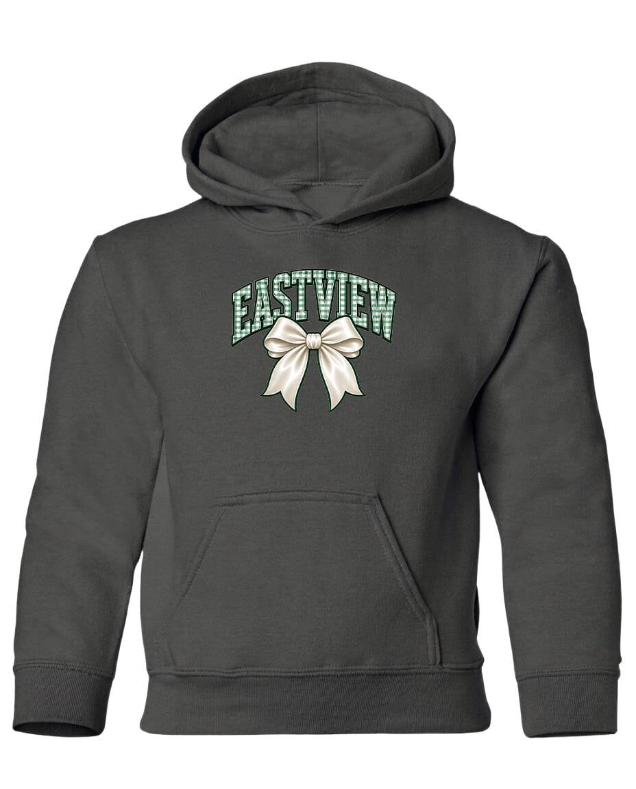 A gray hoodie with a graphic design on the front.