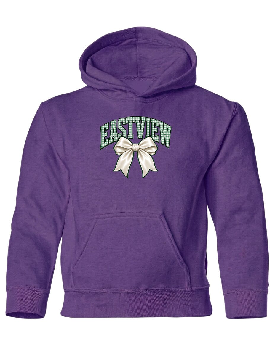 A purple hoodie with a graphic design on the front.