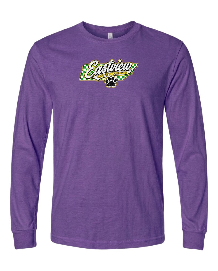 YOUTH Eastview Home of the Wildcats Chest Logo T Shirt | Hoodie | Long Sleeve | Sweatshirt | Crew Neck | Tank Top 1 Fiesta Doodle YL Long Sleeve Purple waterproof vinyl sticker. dishwasher safe outdoor sticker.