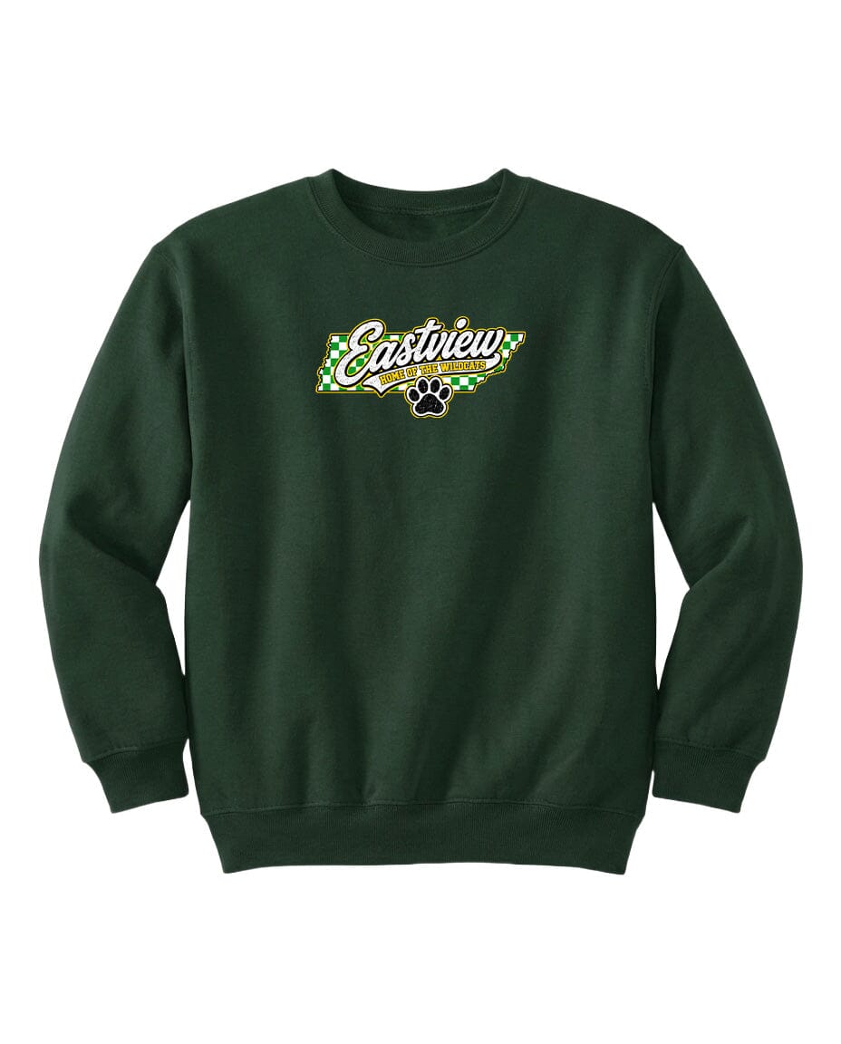 YOUTH Eastview Home of the Wildcats Chest Logo T Shirt | Hoodie | Long Sleeve | Sweatshirt | Crew Neck | Tank Top 1 Fiesta Doodle YL Sweat Shirt Forest Green waterproof vinyl sticker. dishwasher safe outdoor sticker.