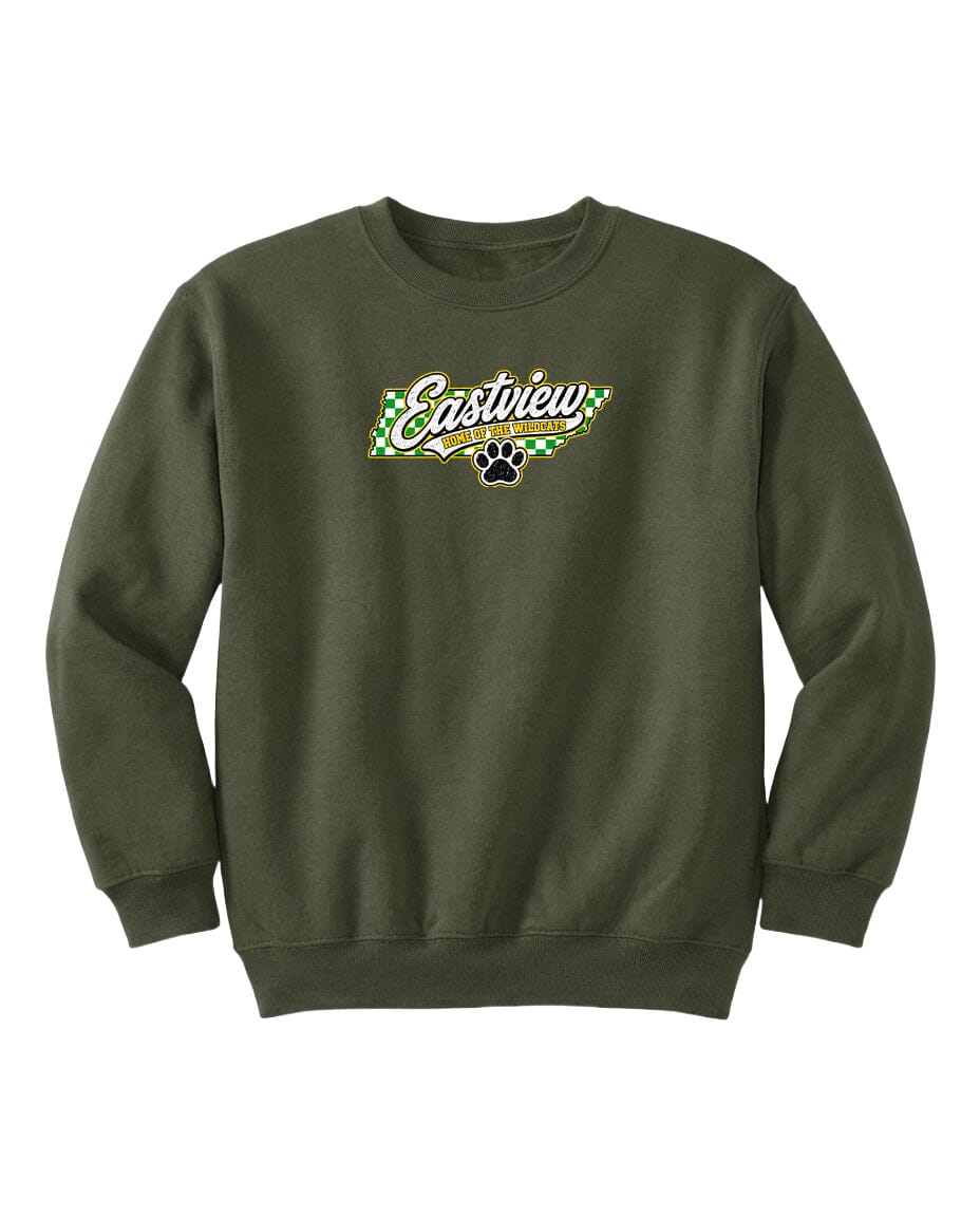 YOUTH Eastview Home of the Wildcats Chest Logo T Shirt | Hoodie | Long Sleeve | Sweatshirt | Crew Neck | Tank Top 1 Fiesta Doodle YL Sweat Shirt Military Green waterproof vinyl sticker. dishwasher safe outdoor sticker.