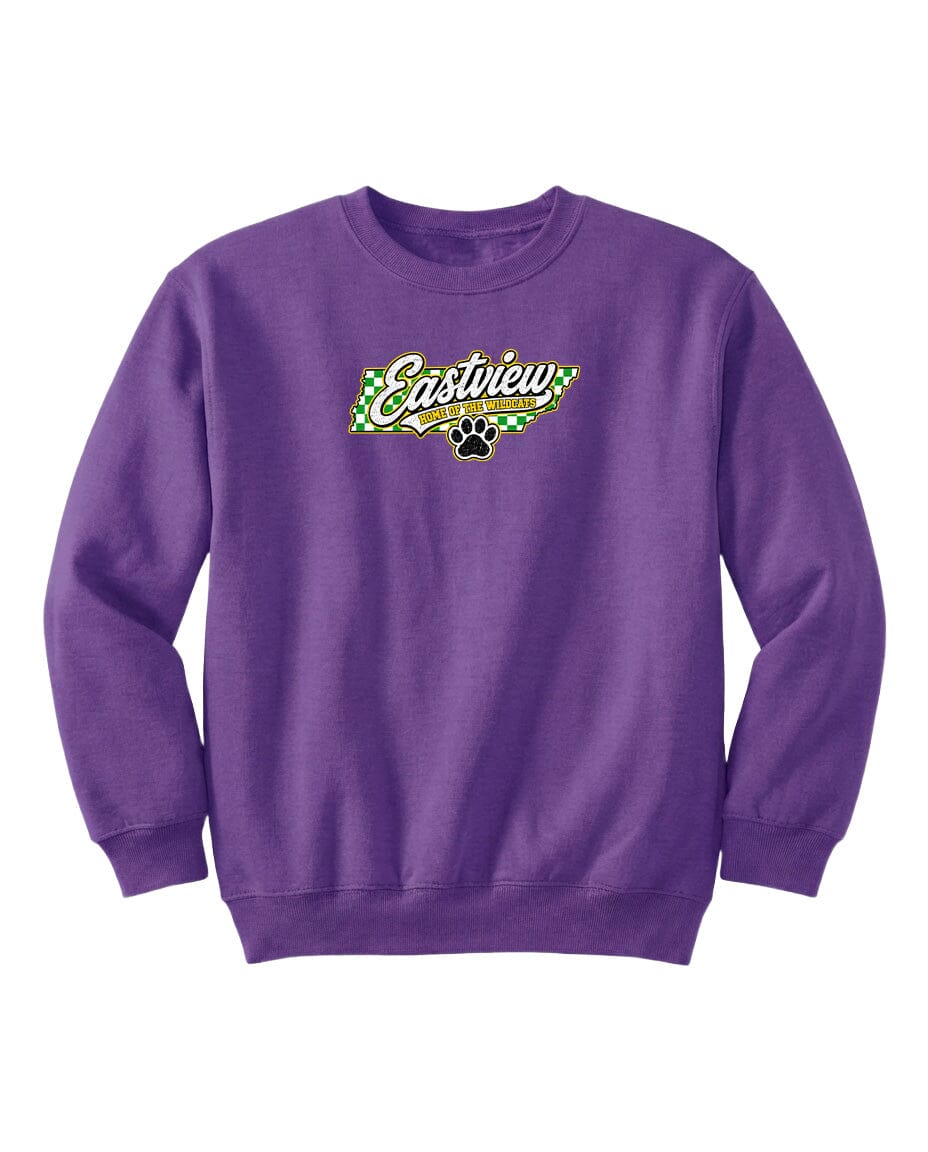 YOUTH Eastview Home of the Wildcats Chest Logo T Shirt | Hoodie | Long Sleeve | Sweatshirt | Crew Neck | Tank Top 1 Fiesta Doodle YL Sweat Shirt Purple waterproof vinyl sticker. dishwasher safe outdoor sticker.