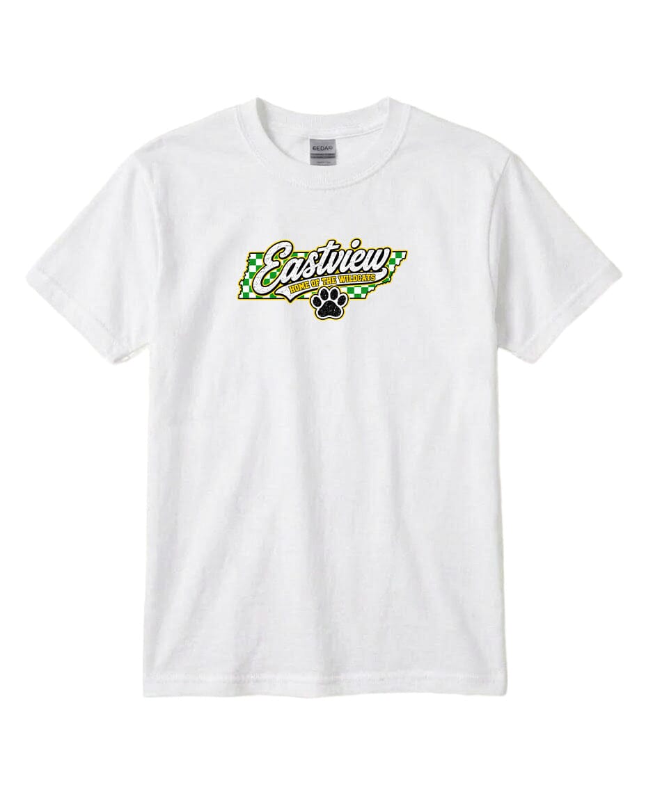 YOUTH Eastview Home of the Wildcats Chest Logo T Shirt | Hoodie | Long Sleeve | Sweatshirt | Crew Neck | Tank Top 1 Fiesta Doodle YL T Shirt White waterproof vinyl sticker. dishwasher safe outdoor sticker.