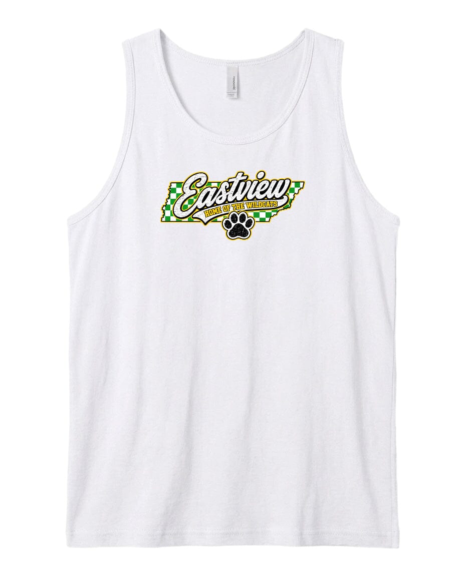 YOUTH Eastview Home of the Wildcats Chest Logo T Shirt | Hoodie | Long Sleeve | Sweatshirt | Crew Neck | Tank Top 1 Fiesta Doodle YL Tank Top White waterproof vinyl sticker. dishwasher safe outdoor sticker.