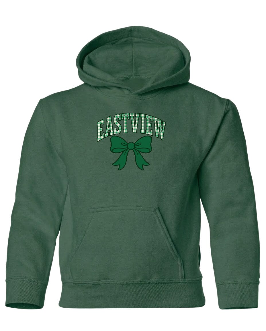A green hoodie with a bow and the word "EASTVIEW" printed on it.