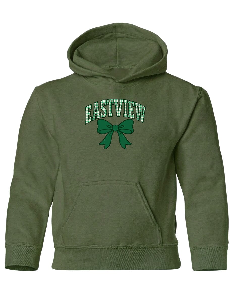 A green hoodie with a bow and the word "EASTVIEW" printed on it.
