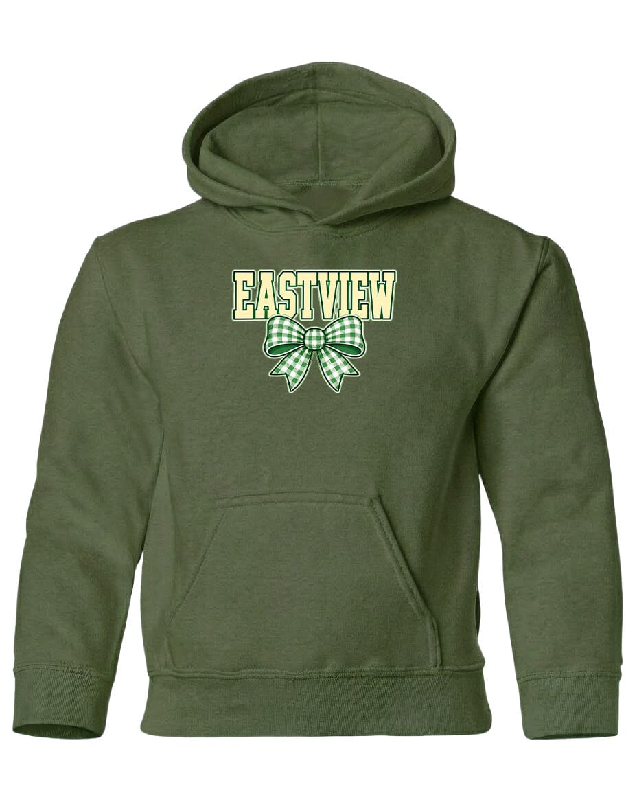 A green hoodie with a bow and the word "EASTVIEW" printed on it.
