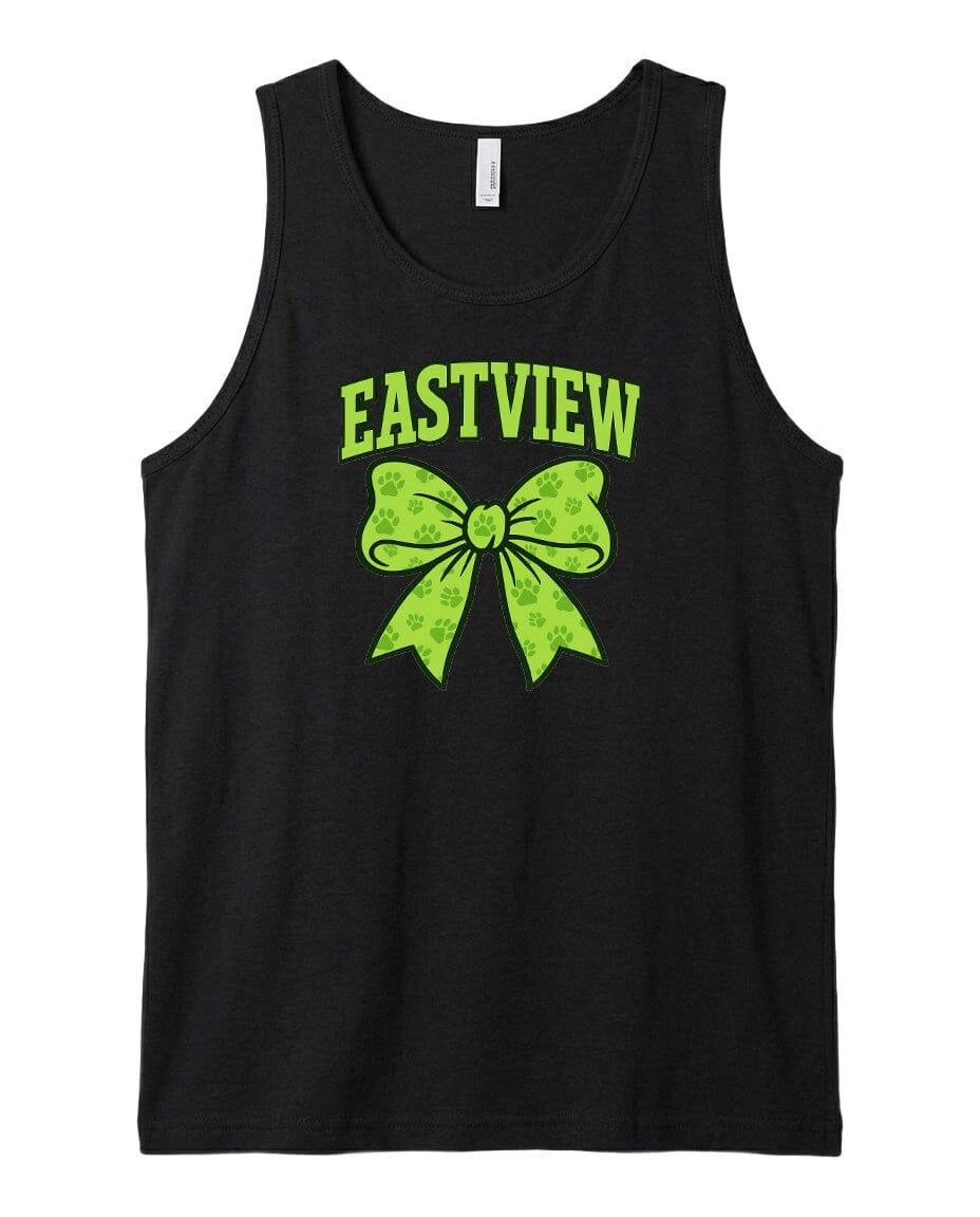 A black tank top with a green bow and the word "EASTVIEW" printed on it.