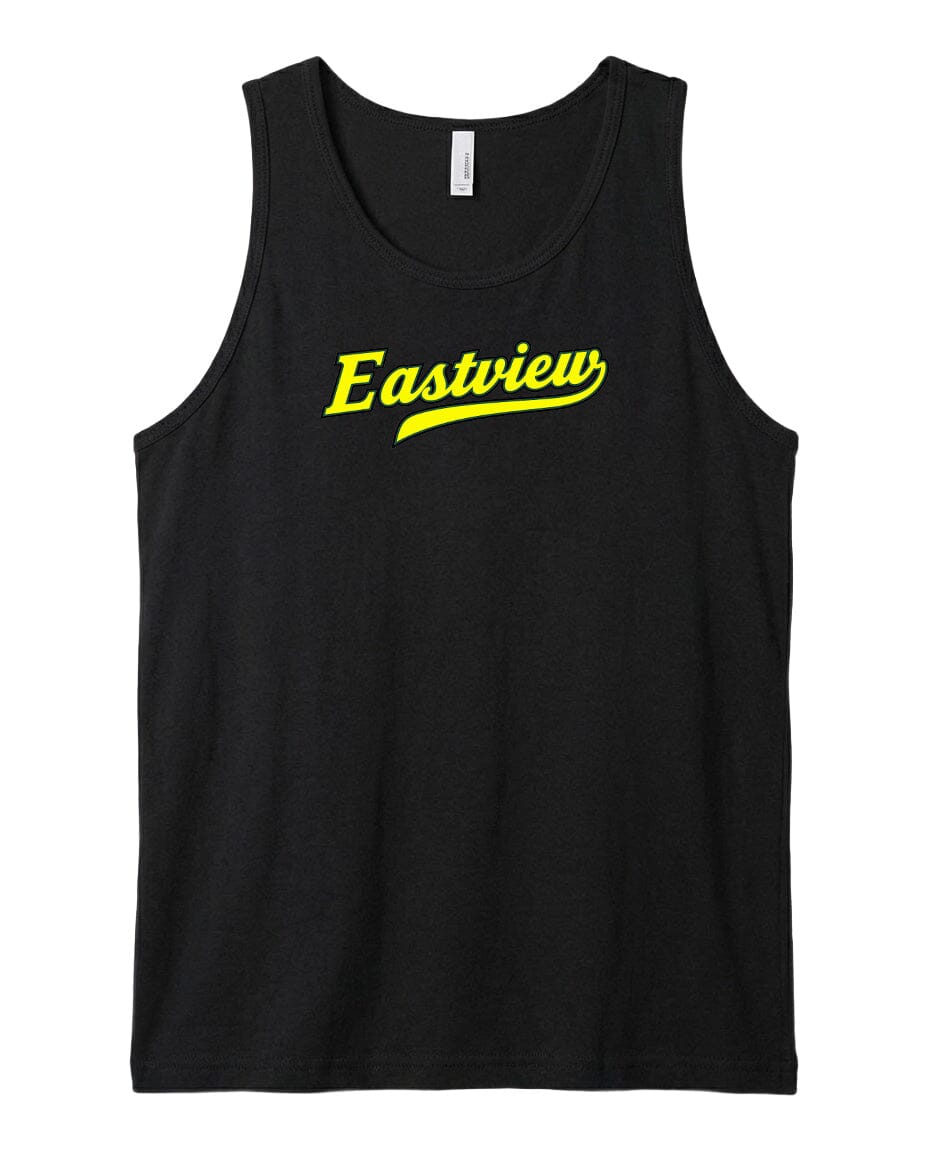A black tank top with the word "Eastview" printed in yellow on the front.
