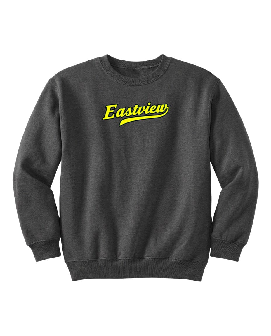 A gray sweatshirt with the word "Eastview" printed in yellow on the front.