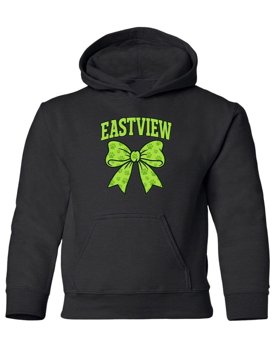 A black hoodie with a green bow and the text "EASTVIEW" printed on it.