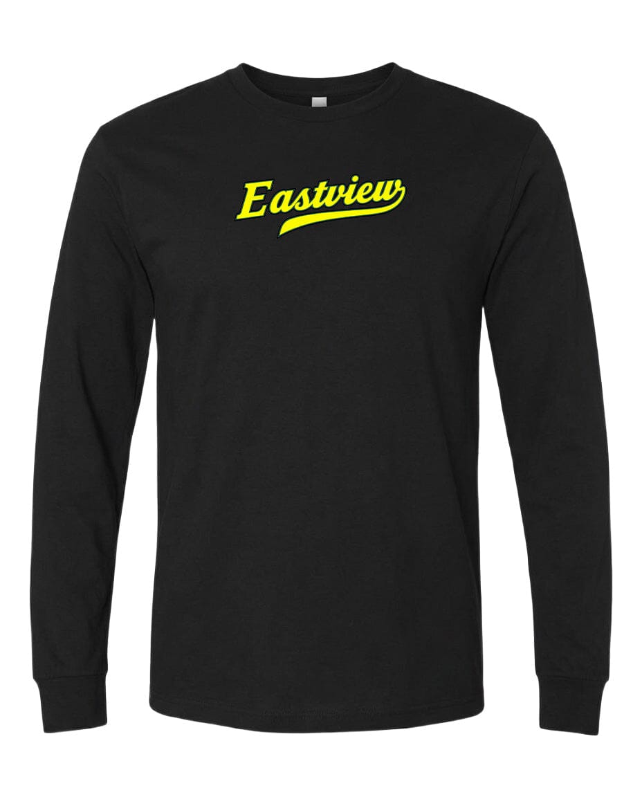 A black long-sleeved shirt with the word "Eastview" printed in yellow on the front.