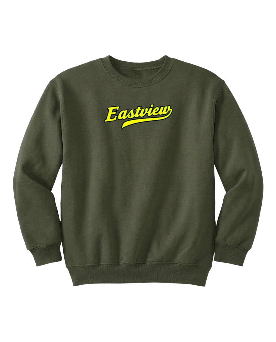 A dark green sweatshirt with the word "Eastview" printed in yellow on the front.