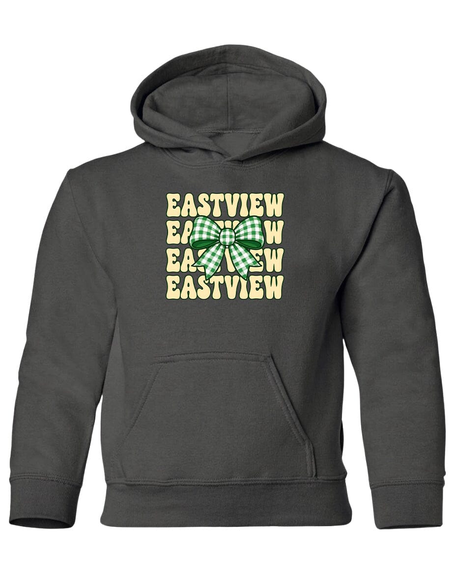 A gray hoodie with a graphic design on the front.