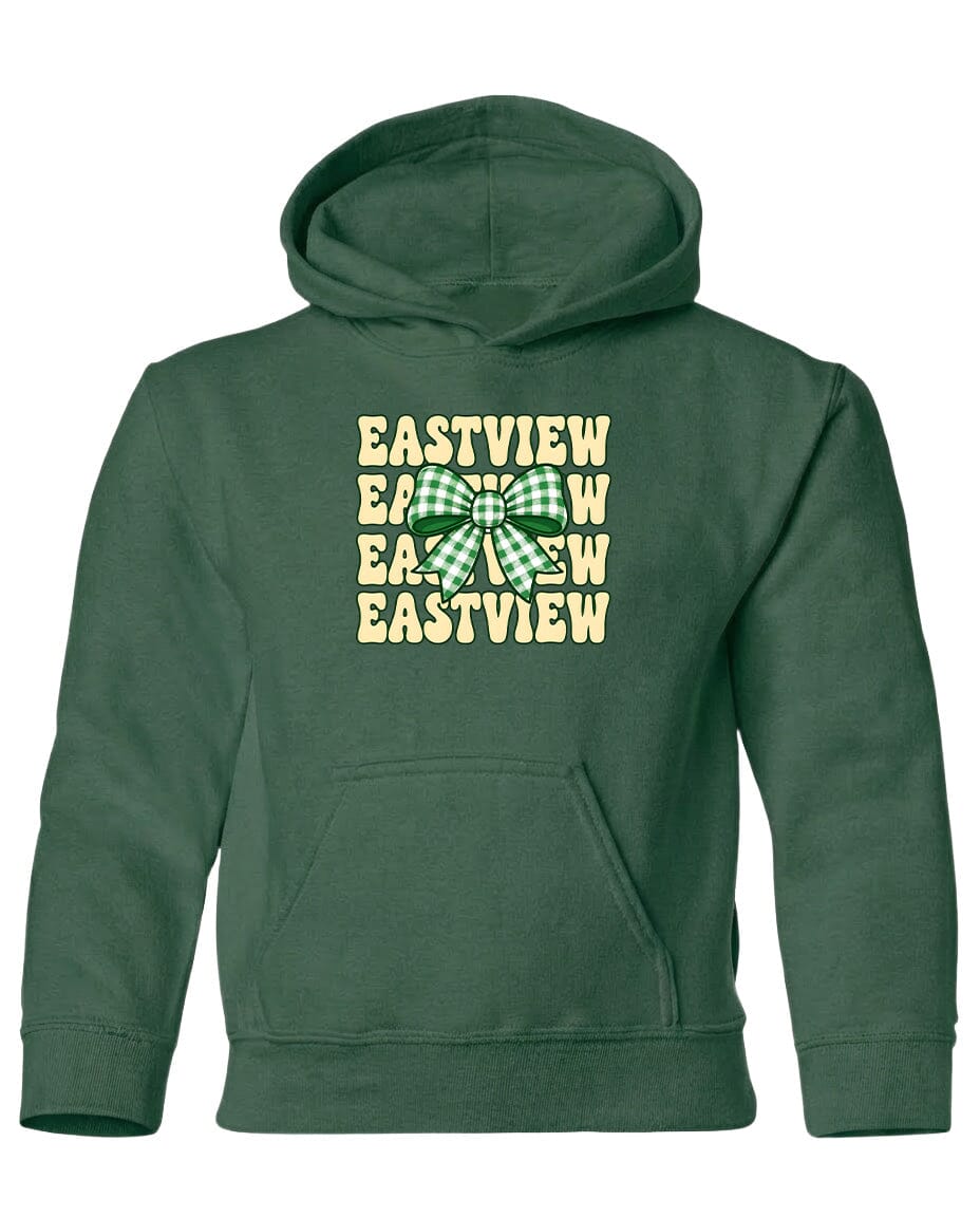 A green hoodie with a graphic design on the front.