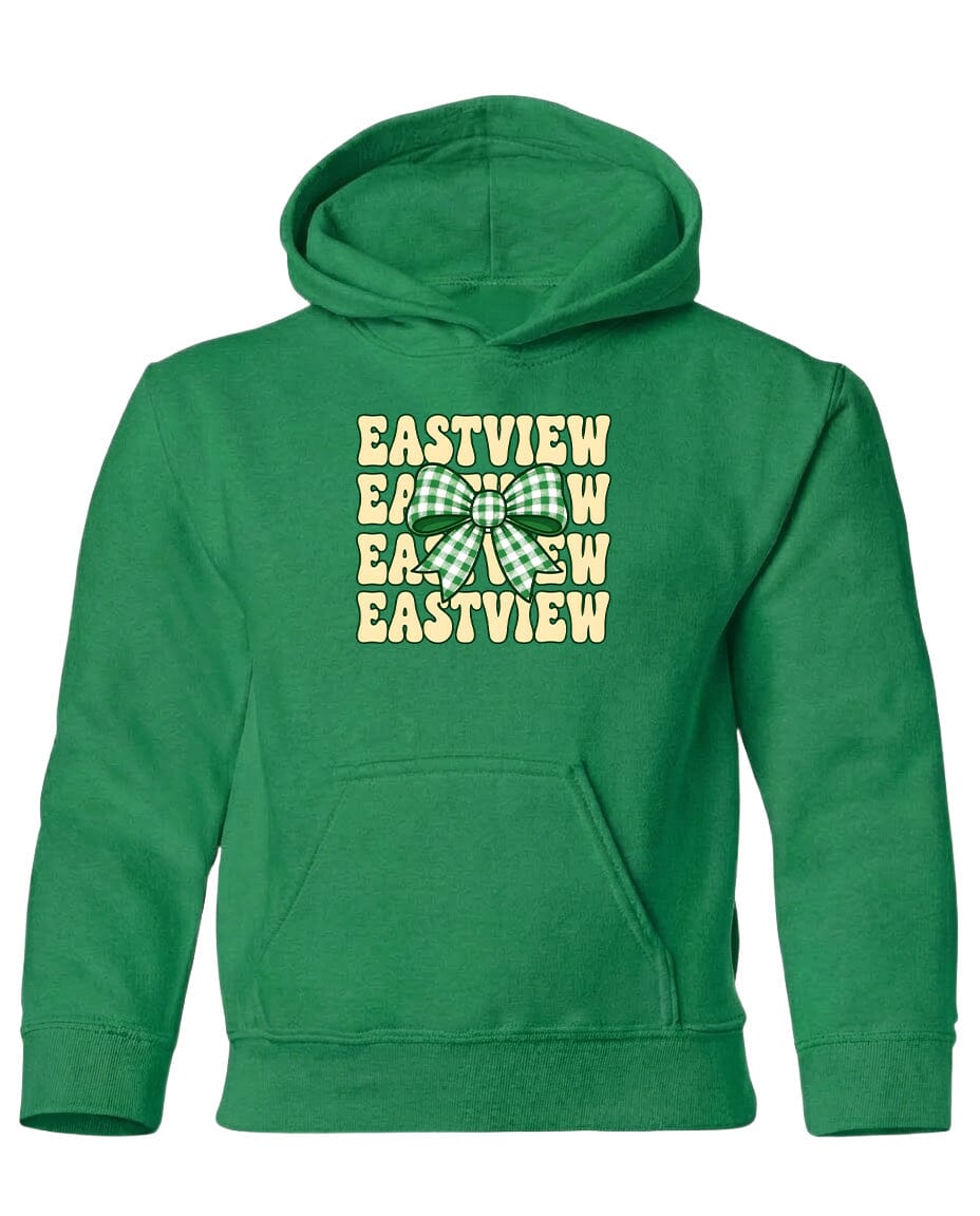 A green hoodie with a graphic design on the front.