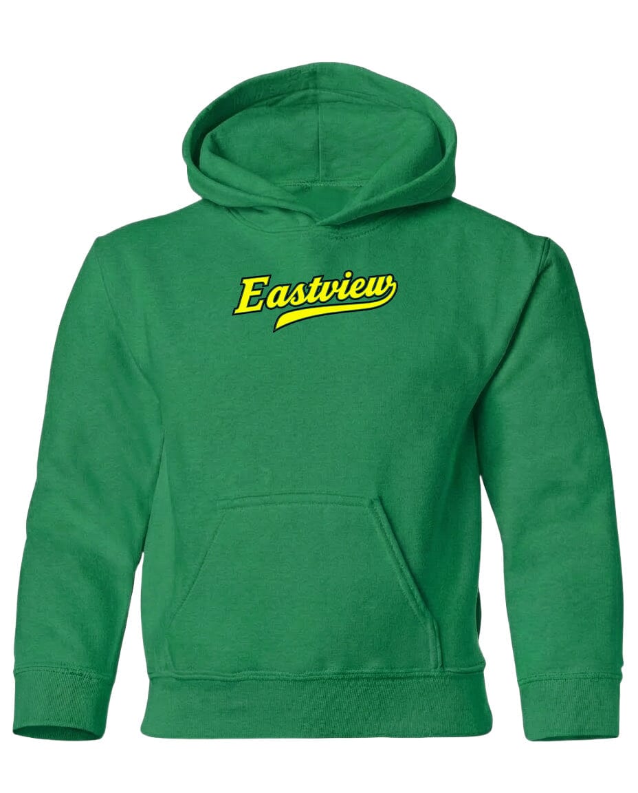 A bright green hoodie with the word "Eastview" printed on it in yellow text.