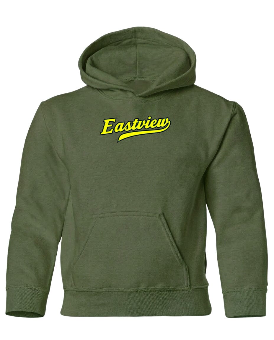 A green hoodie with the word "Eastview" printed on it in yellow text.