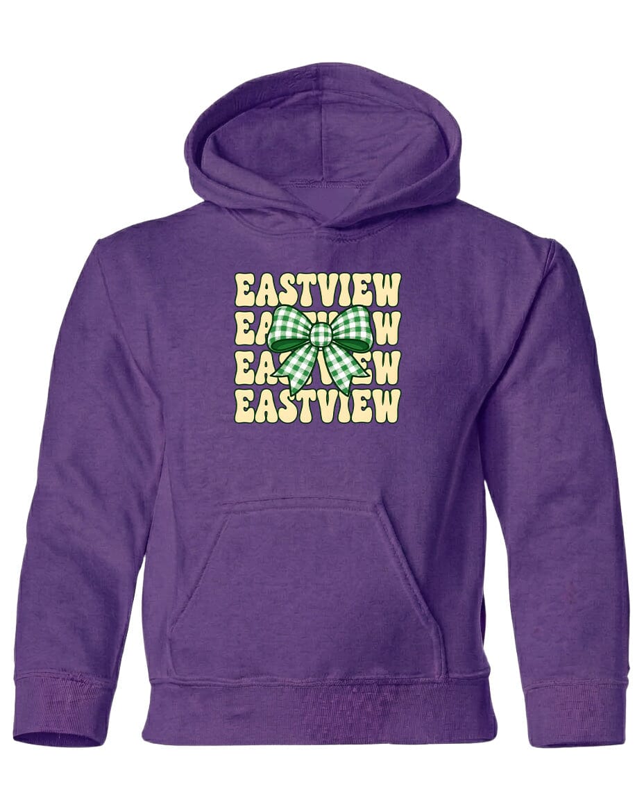 A purple hoodie with a graphic design on the front.