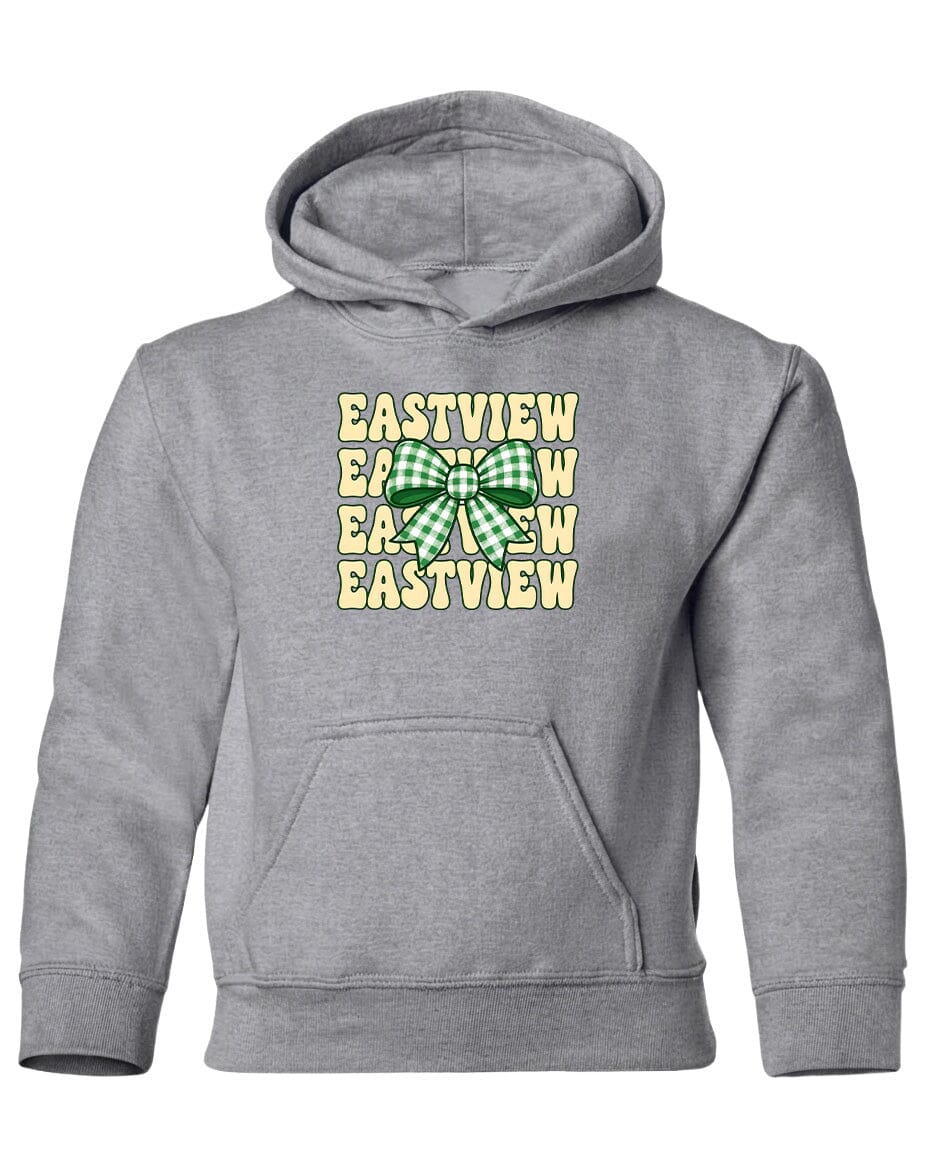 A gray hoodie with a graphic design on the front.