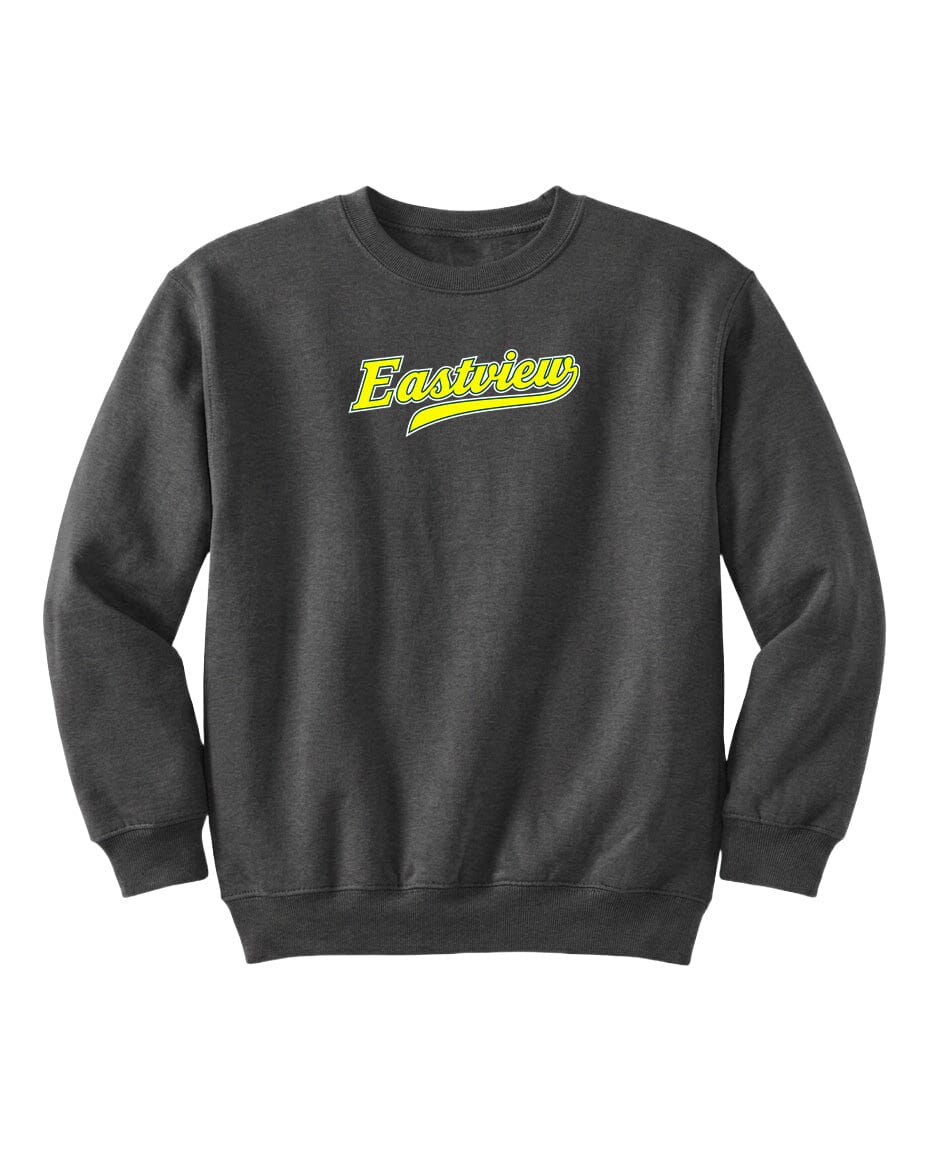 A gray sweatshirt with the word "Eastview" printed in yellow on the front.