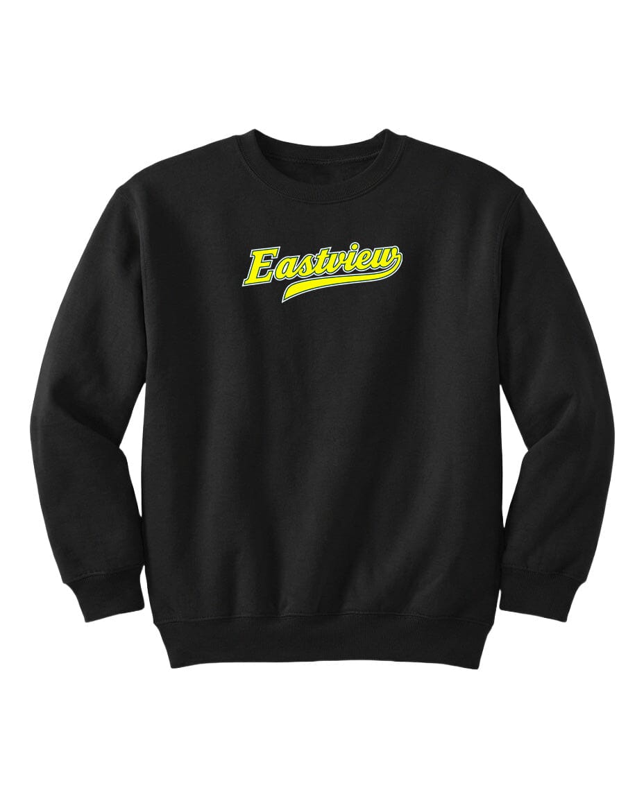 A black sweatshirt with the word "Eastview" printed in yellow on the front.
