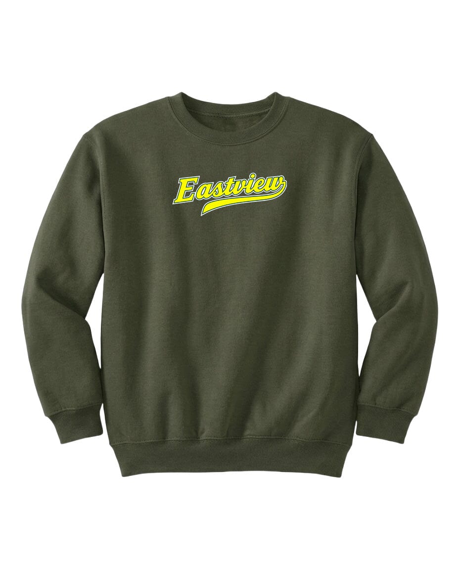 A dark green sweatshirt with the word "Eastview" printed in yellow on the front.