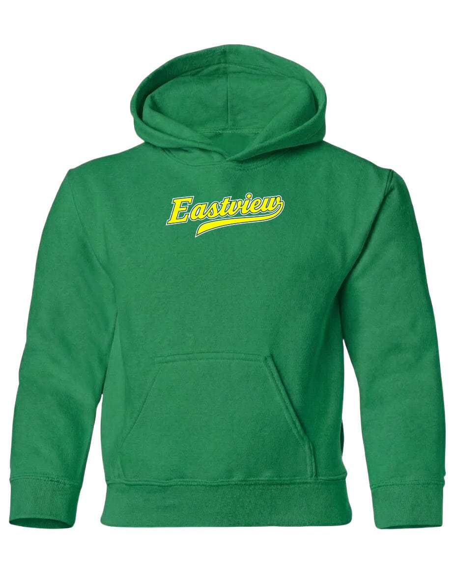 A bright green hoodie with a yellow logo on the front.
