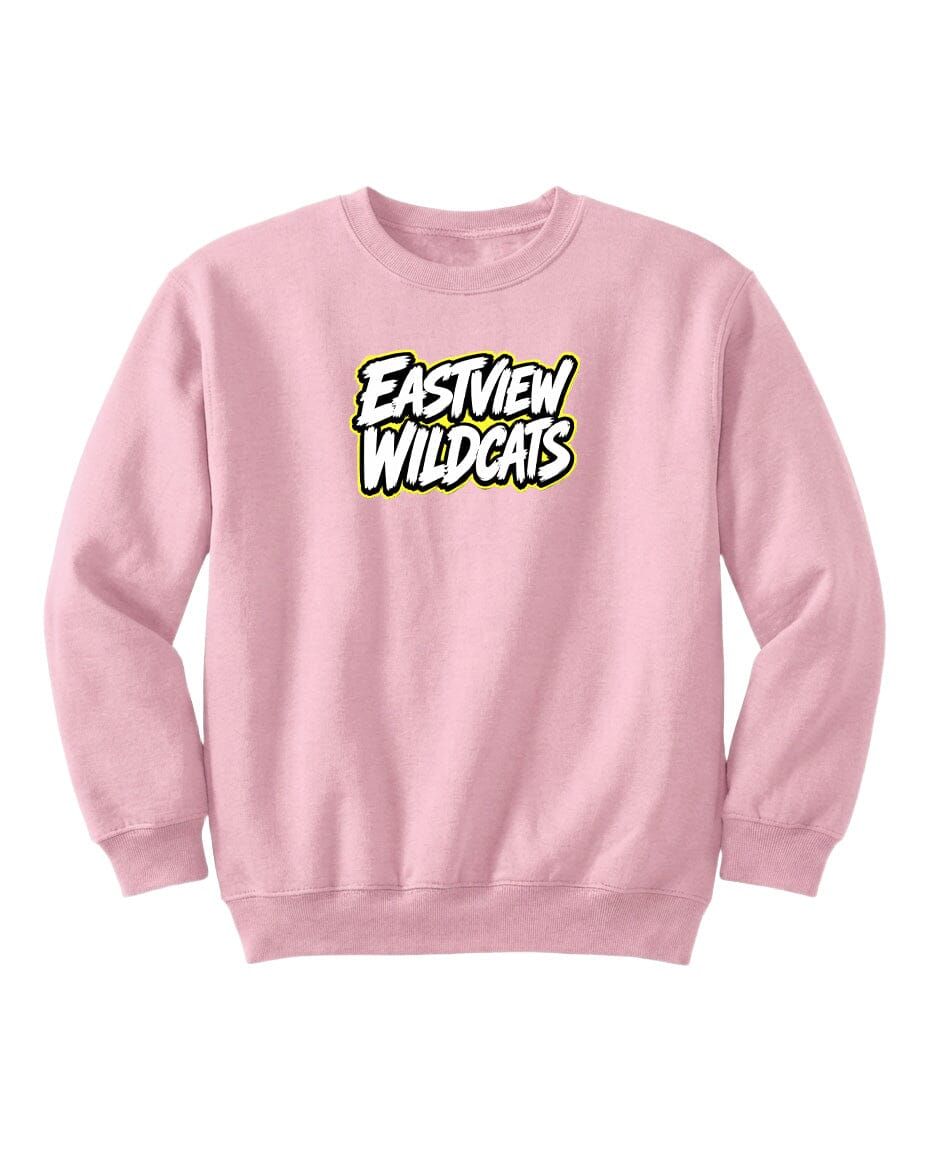 A pink sweatshirt with the text "EASTVIEW WILDCATS" printed on it.