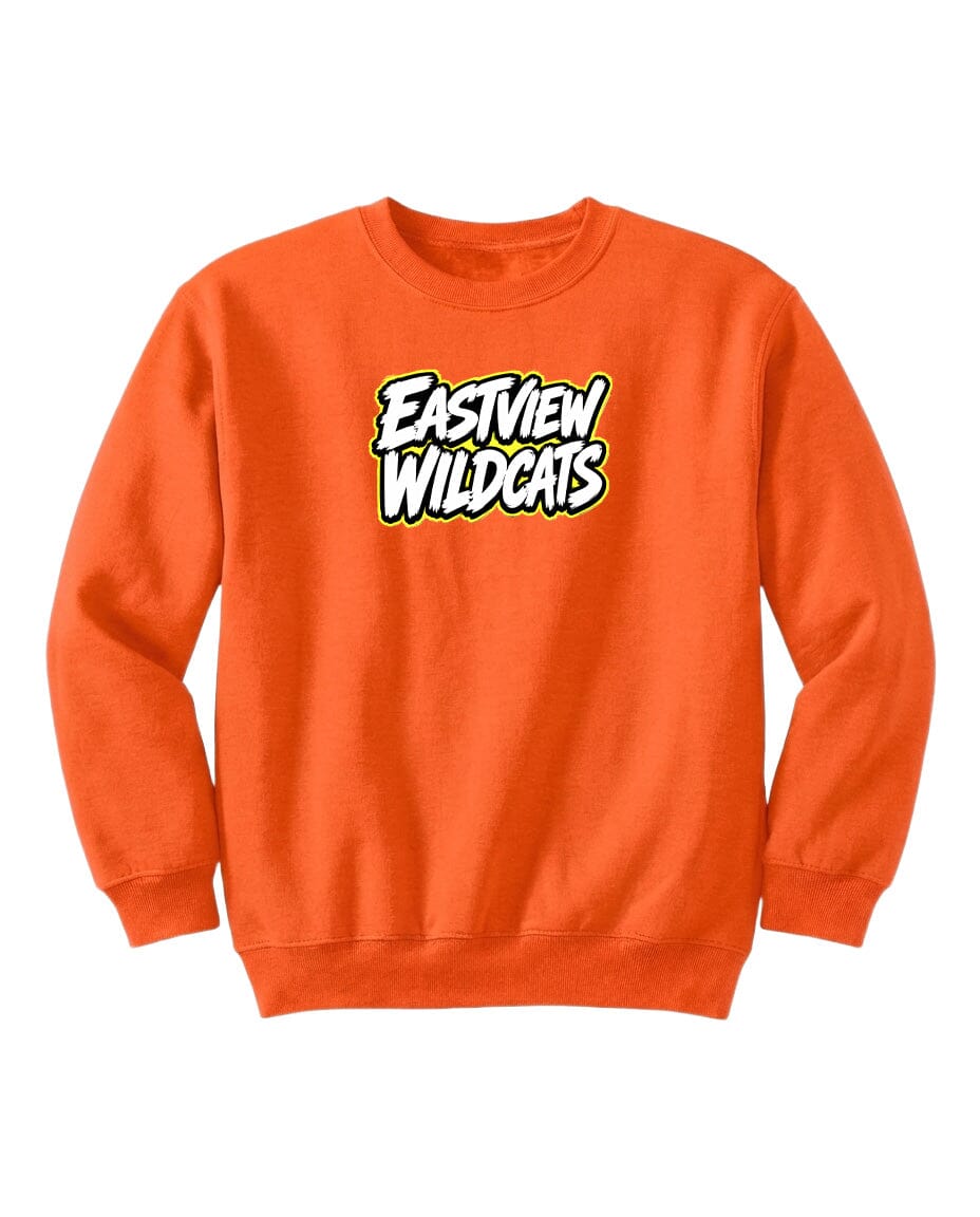 An orange sweatshirt with the text "EASTVIEW WILDCATS" printed on it.