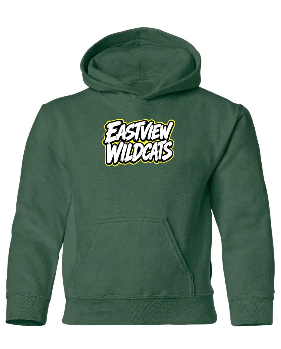 A green hoodie with a logo on the front.