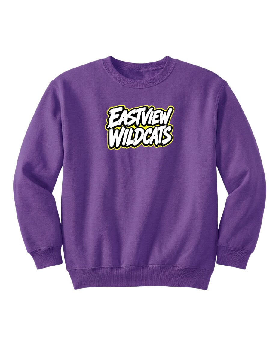 A purple sweatshirt with the text "EASTVIEW WILDCATS" printed on it.