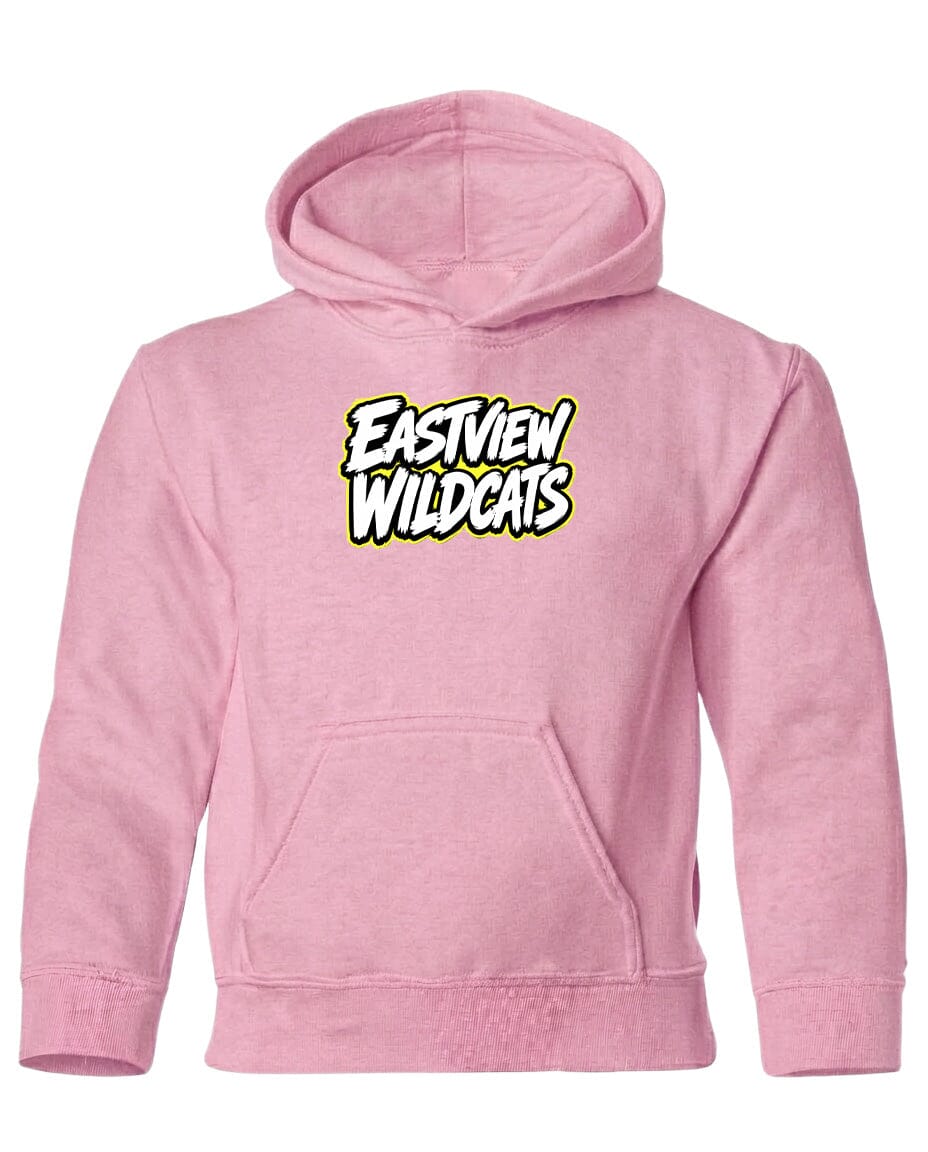 A pink hoodie with the text "Eastview Wildcats" printed on it.