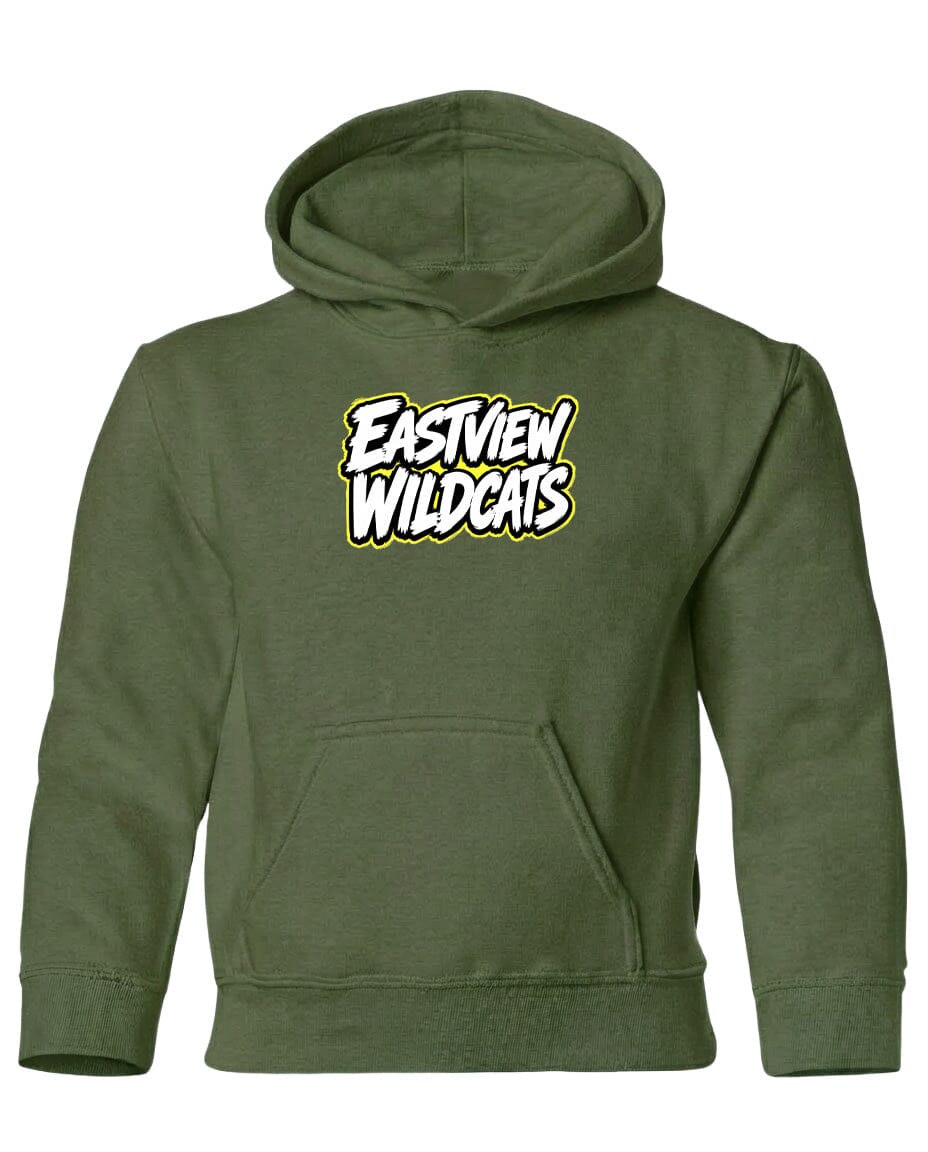 A green hoodie with a logo on the front.