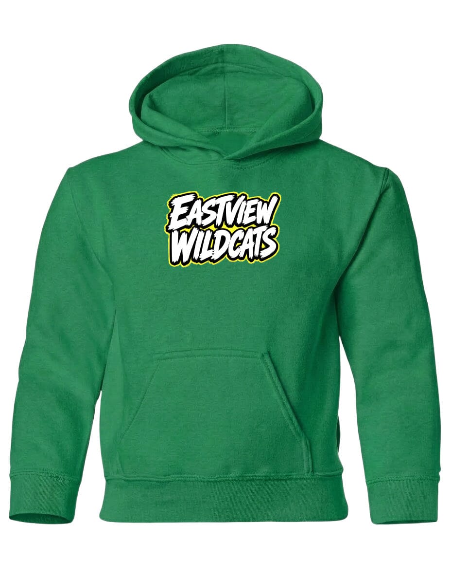 A bright green hoodie with the text "Eastview Wildcats" printed on it.
