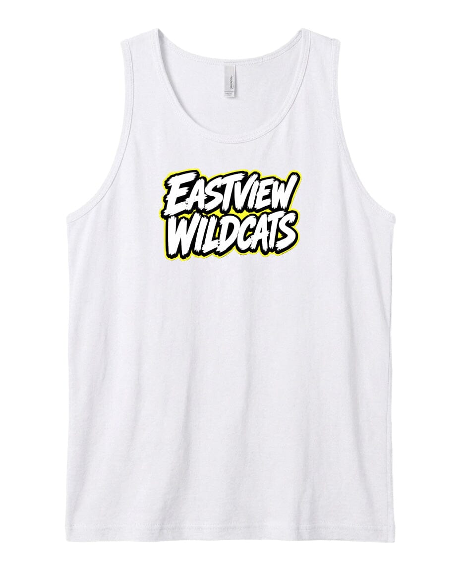 A white tank top with the text "EASTVIEW WILDCATS" printed on it in a stylized font.